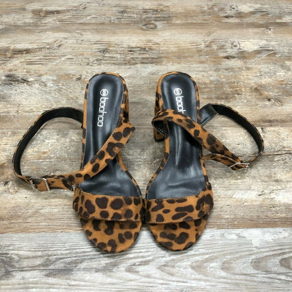 Boohoo Block Heel Leopard Print Sandals Wrap Ankl… - image 4